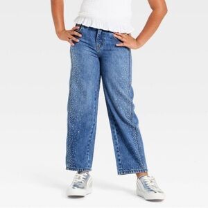 Cat & Jack Girls’ Rhinestone Barrel Jeans Medium Wash
